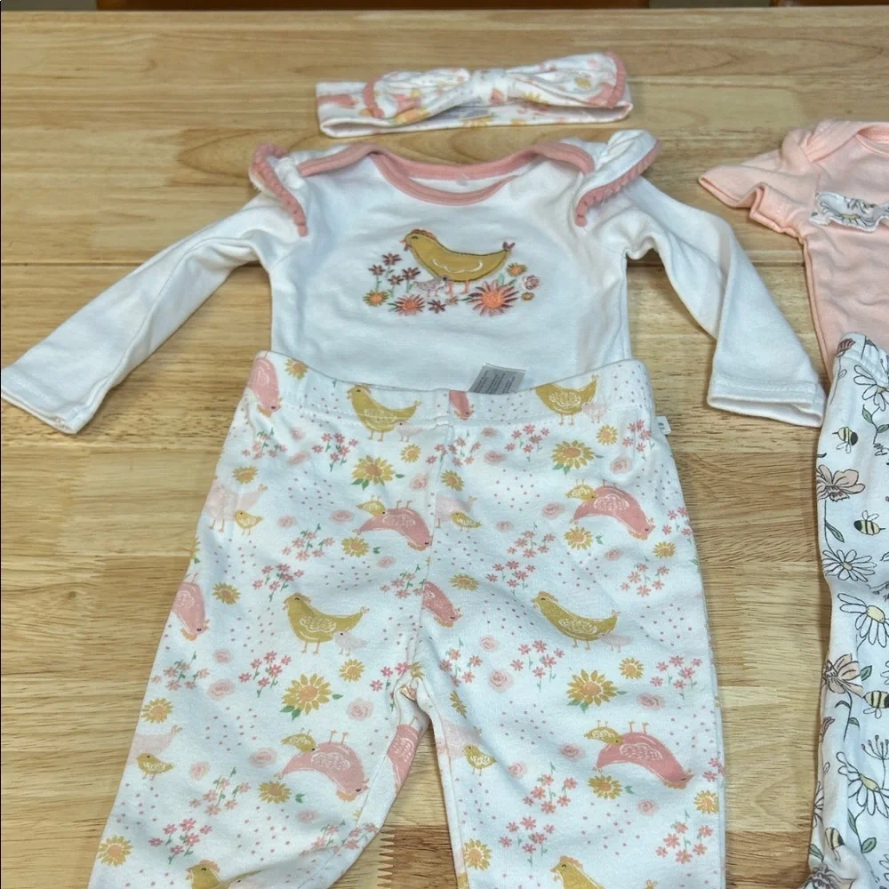 Baby Girls Pink and White Floral & chicken Two-Piece Set